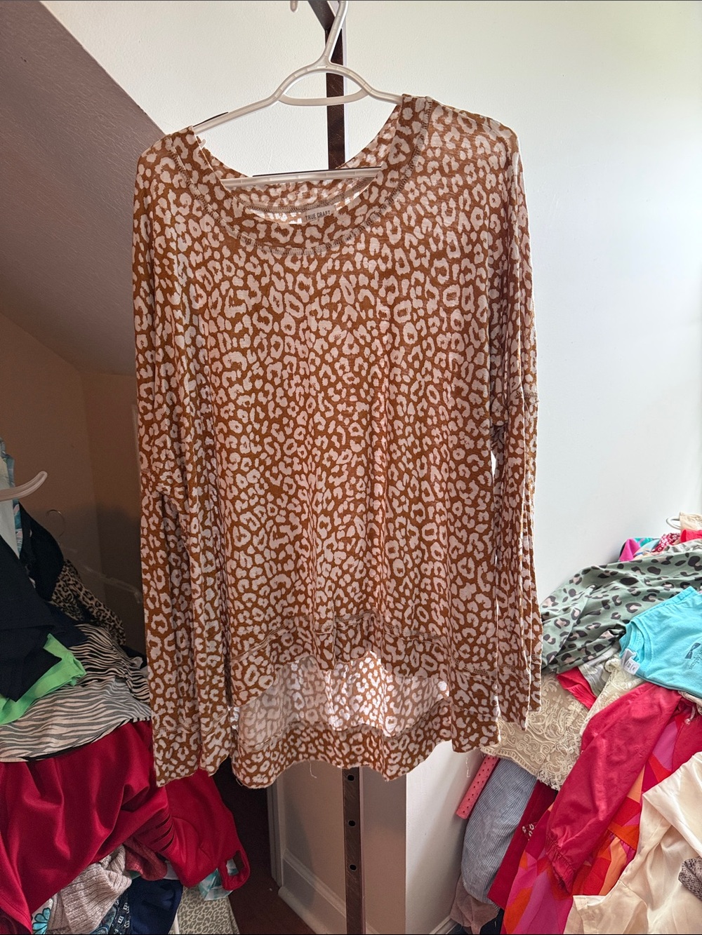True Craft Tan and White Leopard Print Long Sleeve Top